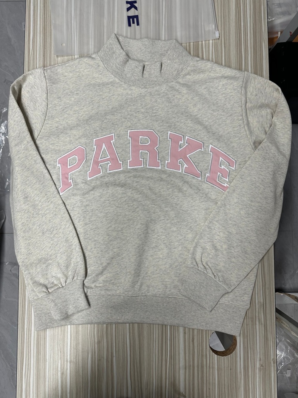 Parke Pink Letter Heather Grey Mock Neck Sweatshirt
